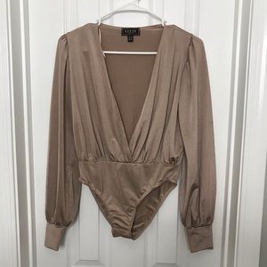 Lipsy Tan Deep V-Neck Blouse